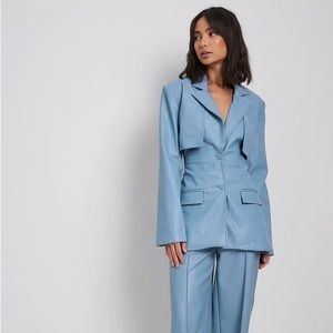 Angelica Blick x NA-KD Cut Out Fitted Waist PU Blazer
